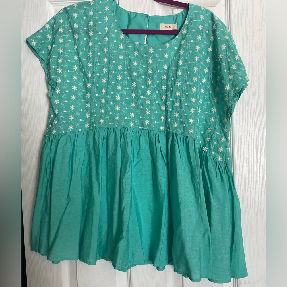 New without tags Ott teal with embroidered flowers, size Large